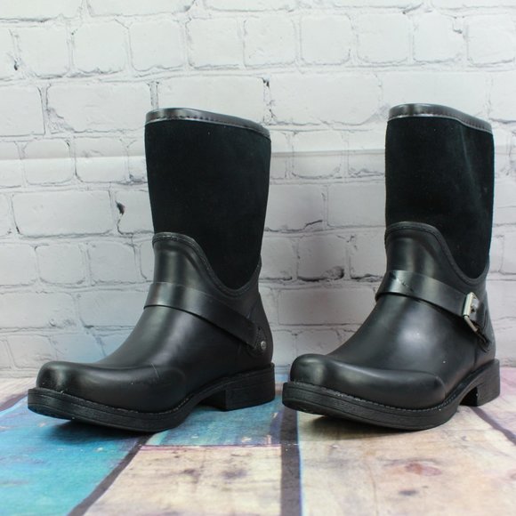 UGG Sivada Black Suede WP Wool Insole Mid Calf Winter Boots Size US 6 - Picture 2 of 9